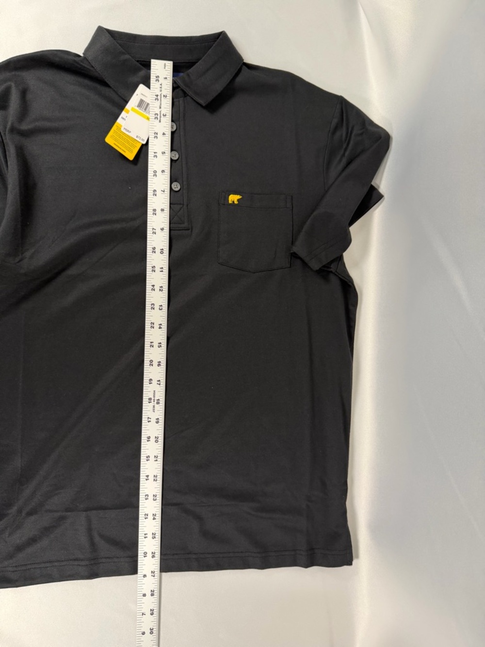 Men's Black Polo Shirt with Chest Pocket and Subtle Yellow Logo - Picture 6 of 6